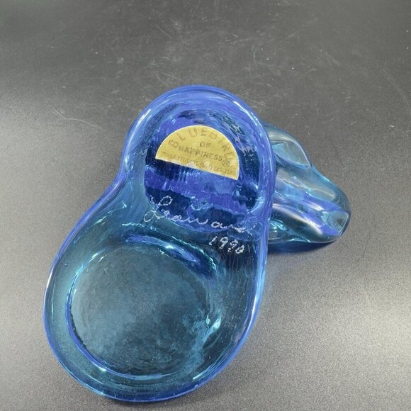 1990 Leo Ward Blue Bird Of Happiness Glass Bird Tea Light Holder UV Glow Votive - Picture 8 of 12